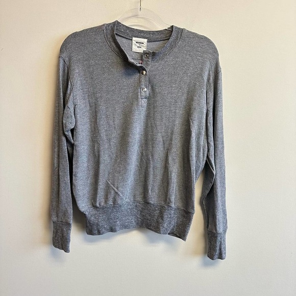 MONROW X SOULCYCLE Embroidered Heather Gray Sweatshirt Top Henley Size Small - Picture 7 of 7